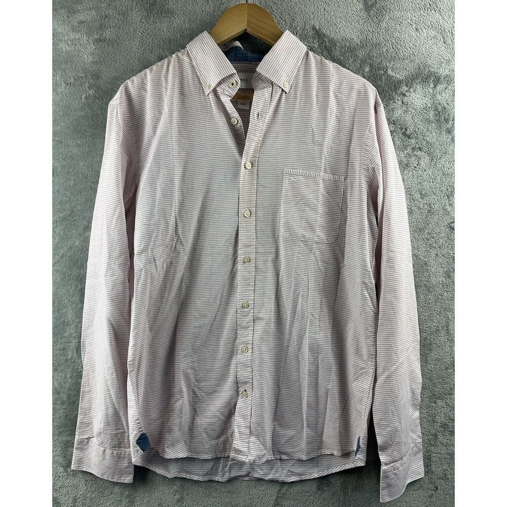 BRAX Cotton Linen Shirt Slubyarn Modern Fit Medium White Red Stiped Medium